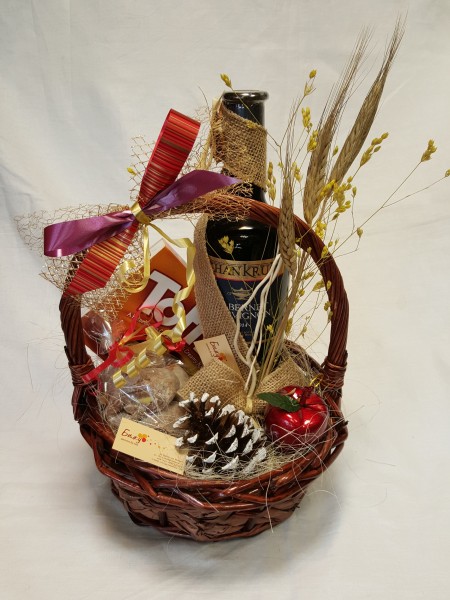 Christmas gift basket with wine and cereal classes