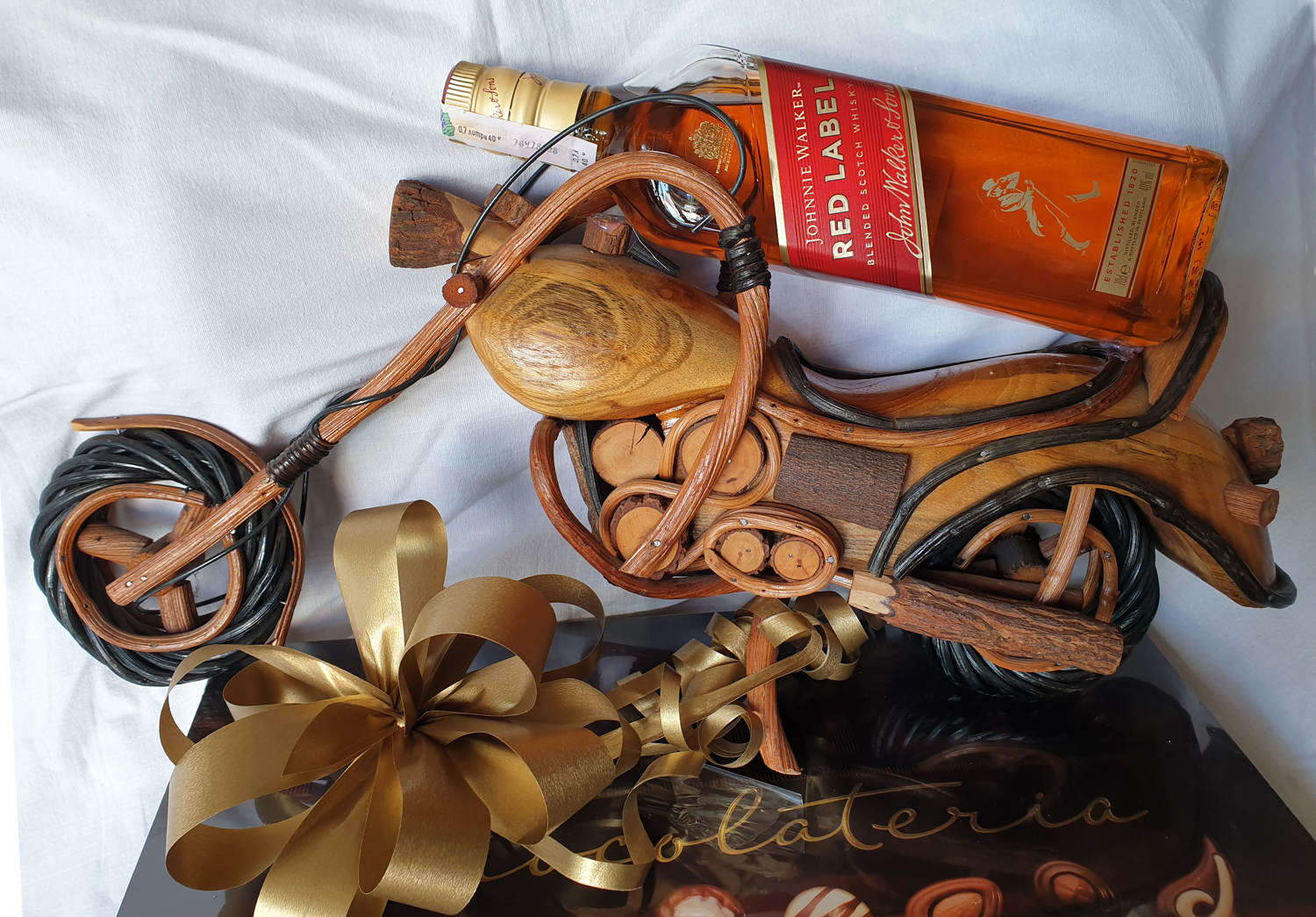 Souvenir wooden motorcycle with whiskey Johnnei Walker