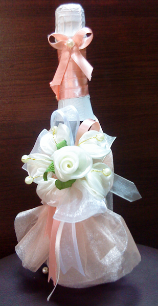 Wedding Bottle of Champagne in White and Pink